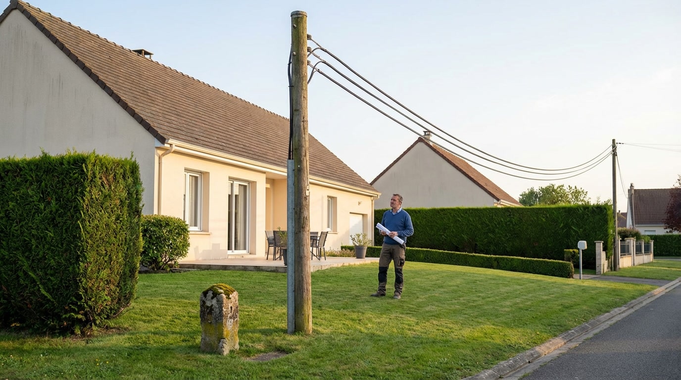 Poteau électrique sur terrain privé : droits, indemnisation et démarches en 2026