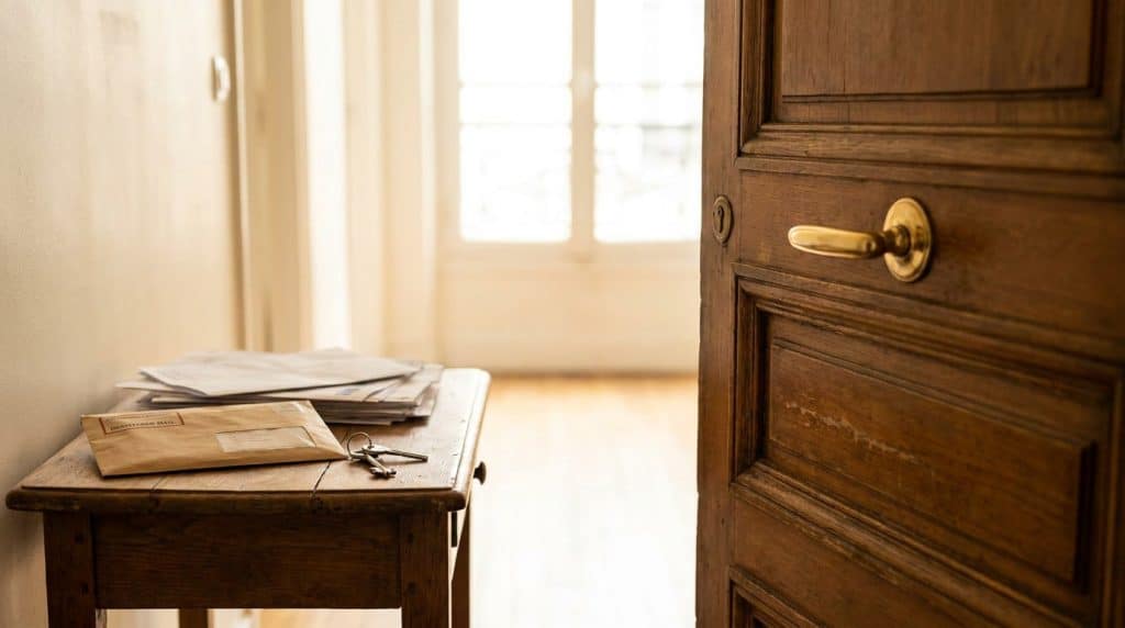 Porte d'entrée d'appartement avec courrier recommandé