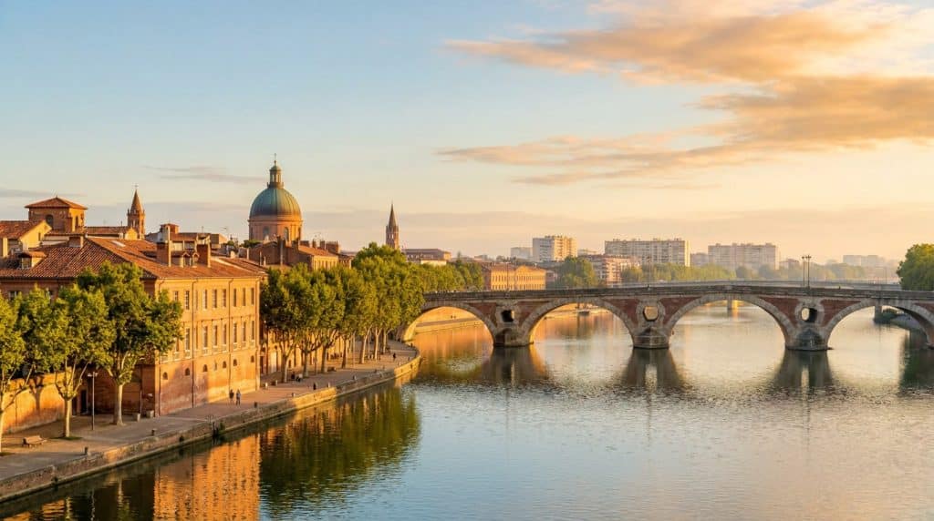 Vue de Toulouse et de la Garonne avec ses facades en brique rose